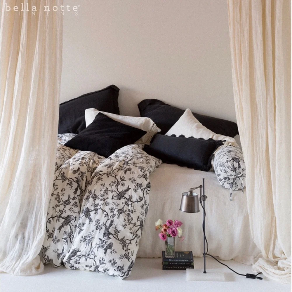 Bella Notte Linen Bird Toile King Duvet Cover